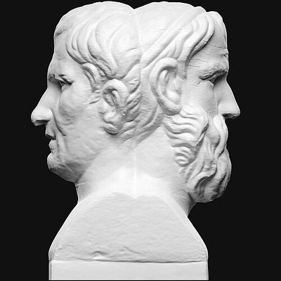 Plaster cast of an ancient double herm conventionally labeled Aristophanes and Menander (Statens Museum for Kunst, KAS341). The names are conventional; no verified likeness of Aristophanes survives.