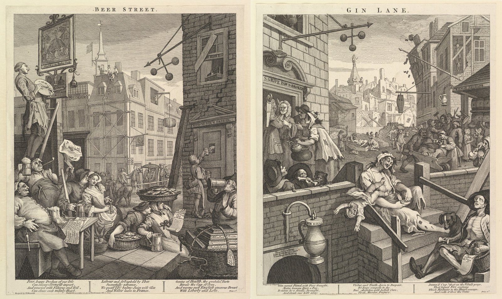 Hogarth’s Gin Lane, 1751. Churchill satirised the same London, and Hogarth in it.