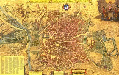 Madrid in 1656, the city where Cervantes lived and wrote his last books and died in 1616. Plan by Pedro Teixeira.